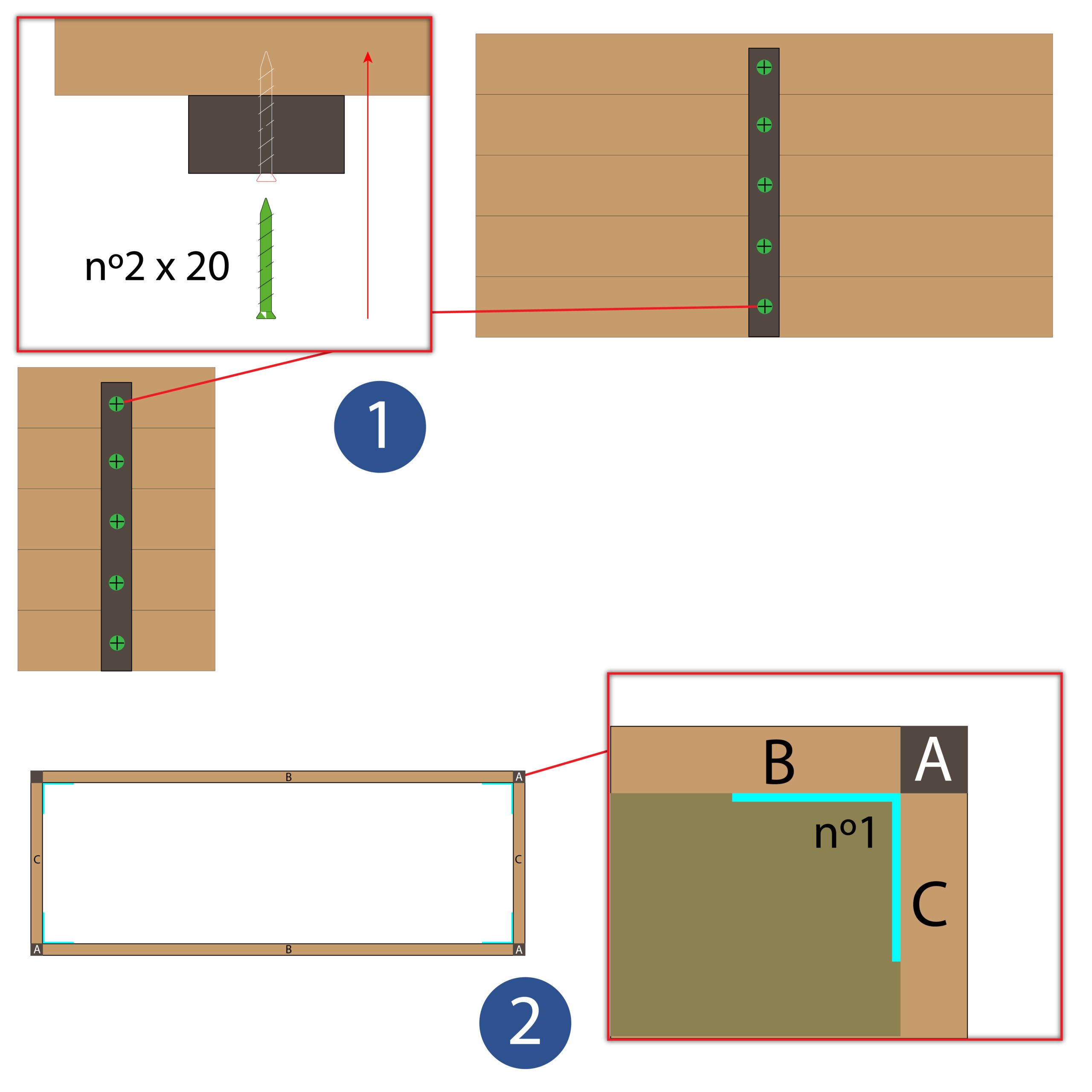 Montaje de la estructura básica de la jardinera con tornillos y anclajes