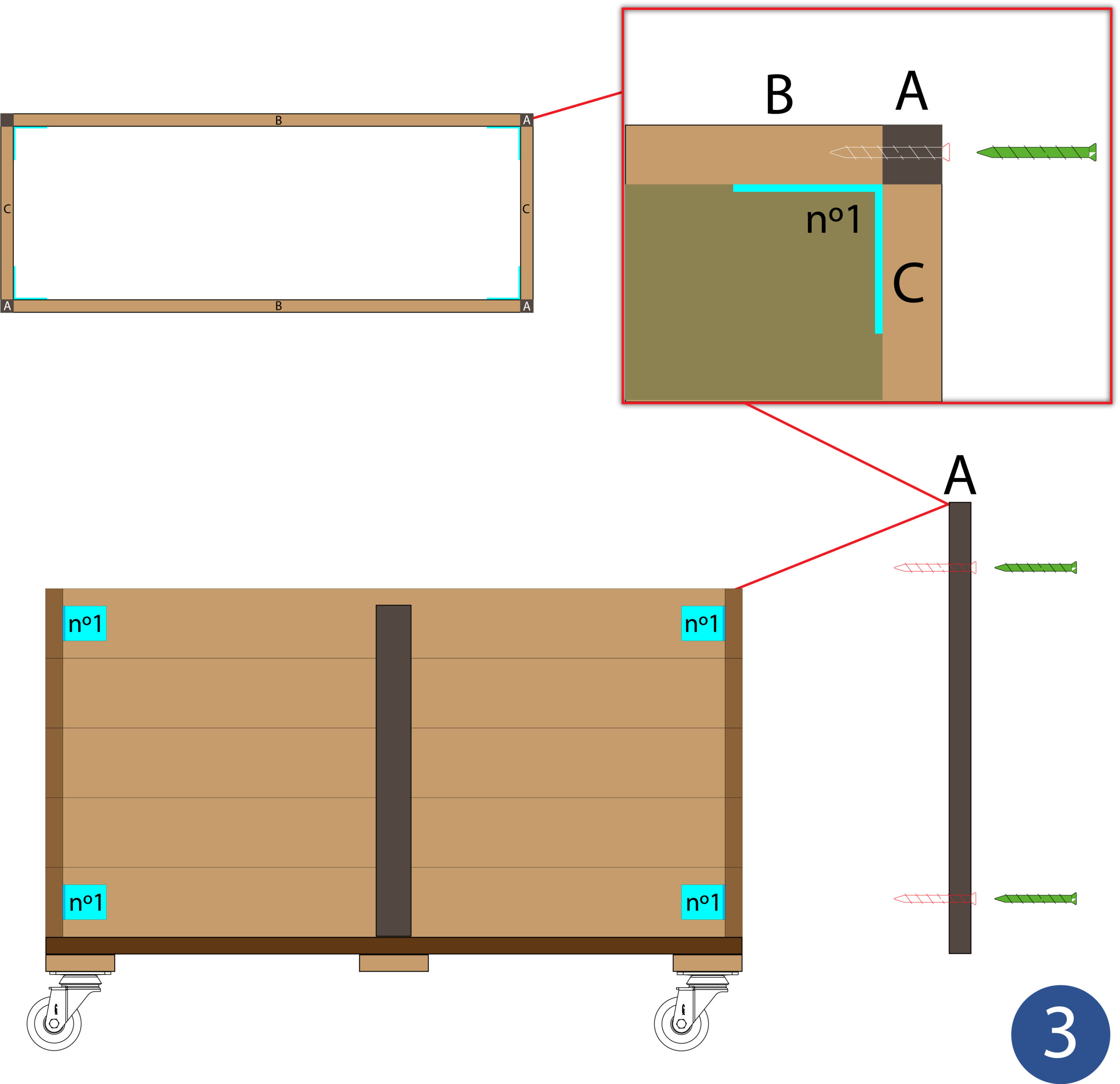 Estructura tipo caja de la jardinera ensamblada y nivelada