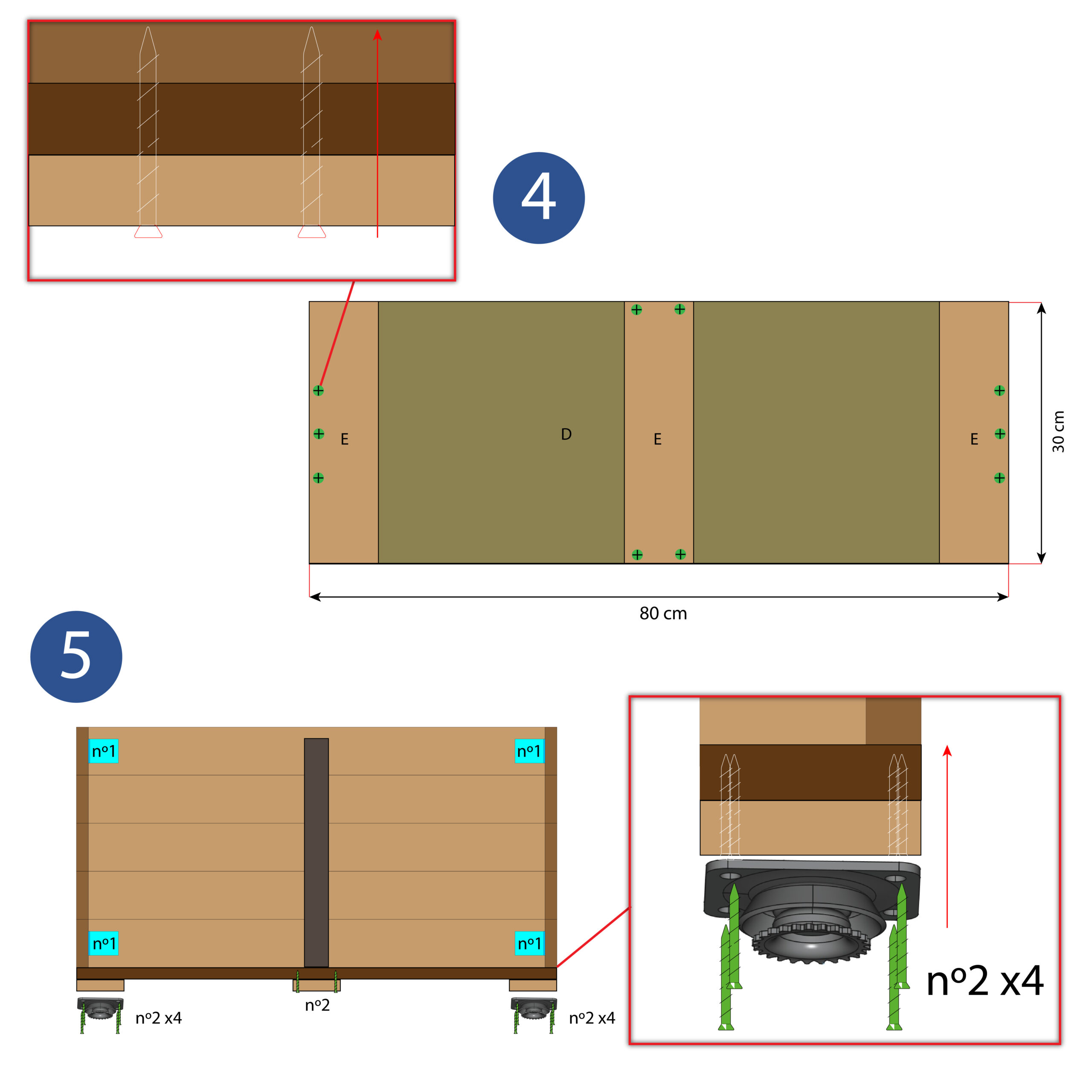 Fijación de ruedas giratorias con freno en la base de la jardinera